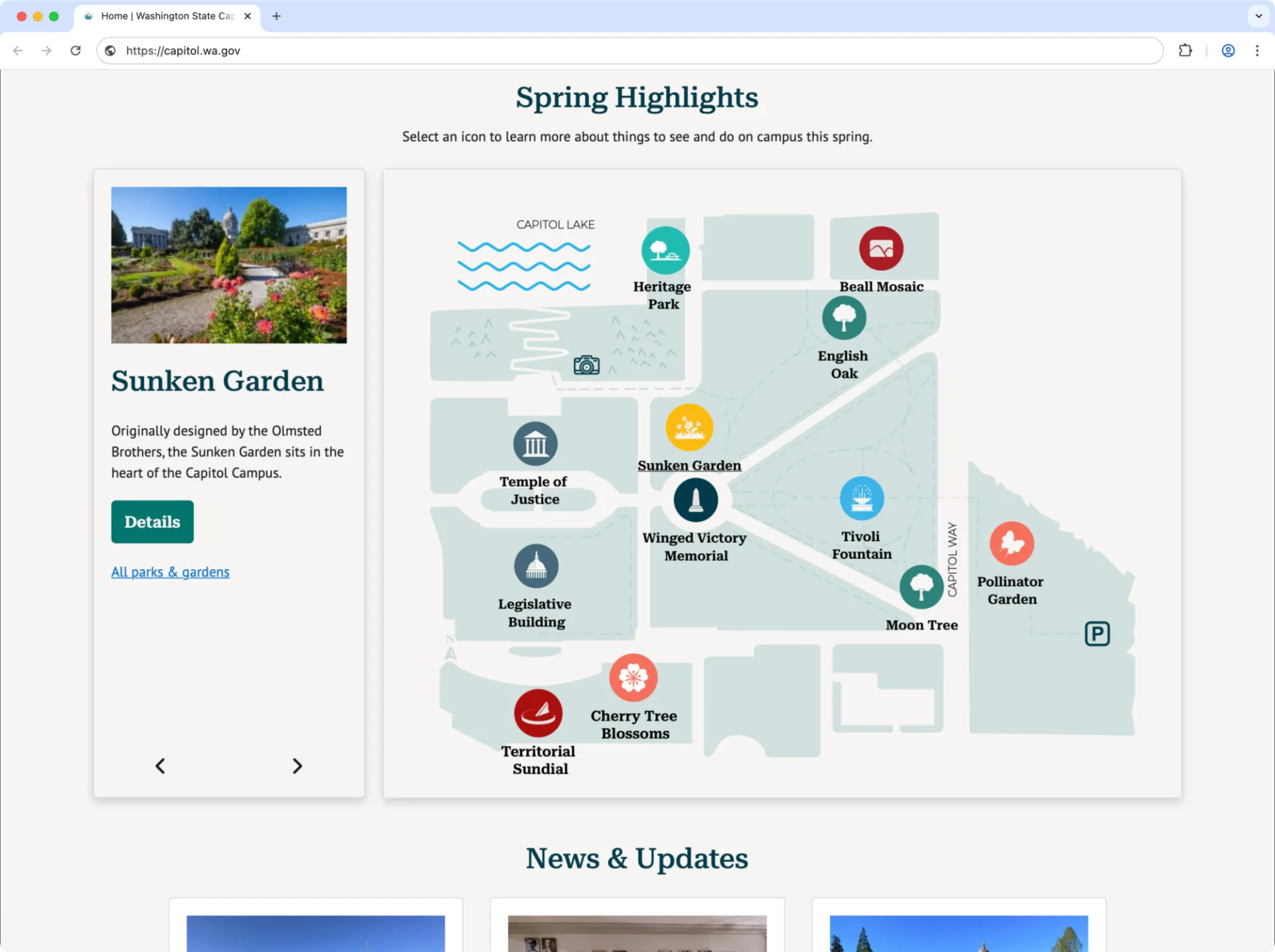 Screencap of the Wa State Capitol Campus website showing a highlight map.