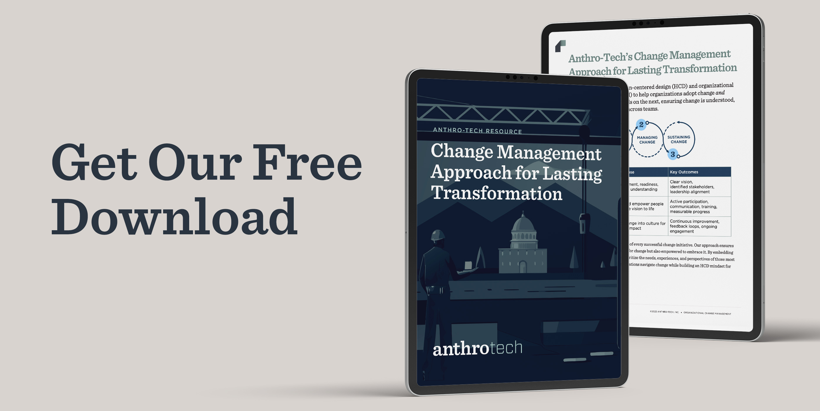 Get your exclusive resource, “Anthro-Tech’s Change Management Approach for Lasting Transformation” to learn how to prepare, manage, and sustain change in your organization.