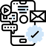 Icon of a mobile phone with a blue checkmark.